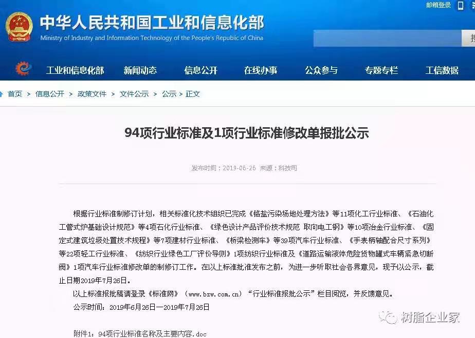 离子交换树脂生产回收硫酸行标批报公示